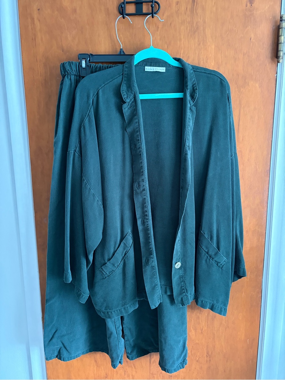 bryn Walker Open-Front Jacket in Deep Teal with Pant Set